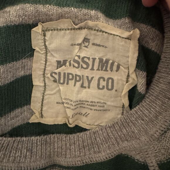 Vintage Mossimo Green Grey Striped Y2K Fitted Sweater Sz Small Preppy - Picture 3 of 7